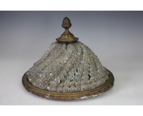 An Edwardian gilt brass and glass ceiling light, cast with hare bells, 30cm