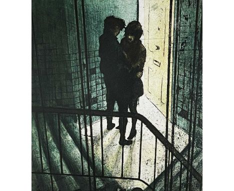 ‡ PETE KOSOWICZ (British, b. 1959) limited edition (47/50) coloured etching - entitled 'On the Stairs', signed, 46 x 40cmsCom