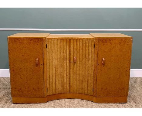 ATTRIBUTED TO H & L EPSTEIN: ART DECO BIRD'S EYE MAPLE ART DECO SIDEBOARD, fluted concave central doors enclosing four napery