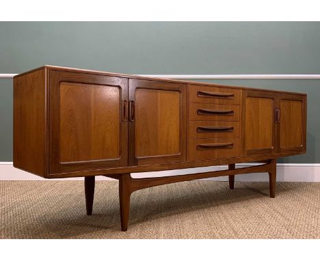 G-PLAN TEAK 'FRESCO' SIDEBOARD, fitted central cutlery and napery drawers, flanking double cupboards, 79h x 213w x 45.5cms dC