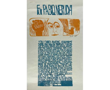 ‡ PAUL PETER PIECH two-colour lithograph - with verse dedicated to the Chilean poet and politician Pablo Neruda, signed and d