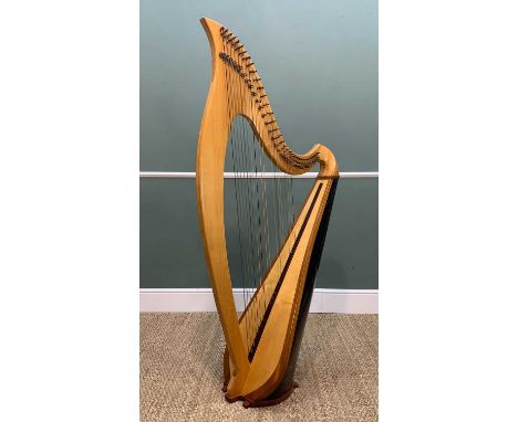 MODERN WELSH LEVER HARP, 36 strings, with ebonised back, signed internally 'Tomos Myrddin ap Merlin Maddoc', 151.5h x 77w x 3