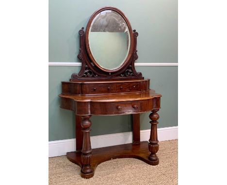 LATE VICTORIAN DUCHESS DRESSING TABLE, with mirror, above small drawers above table with single drawer, above turned legs, on