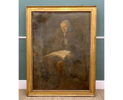 EARLY 19TH CENTURY PROVINCIAL ENGLISH SCHOOL oil on canvas - portrait of a seated gentleman reading from a book, 131 x 96cmsC