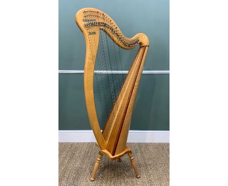 MODERN AOYAMA 'CELTIC' HARP, 34-string non pedal harp, retailed by Clive Morley Harps Ltd, 145cm h x 67cm w x 35cm d