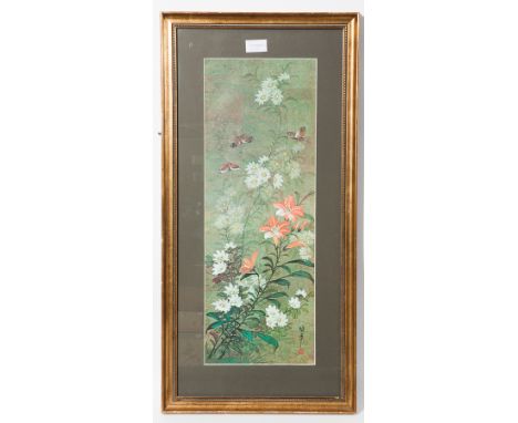 TWO FRAMED CHINESE WATERCOLOURS
depicting birds amongst blossom, each inscribed, 33.5cm x 24.5cm also a framed upright print 