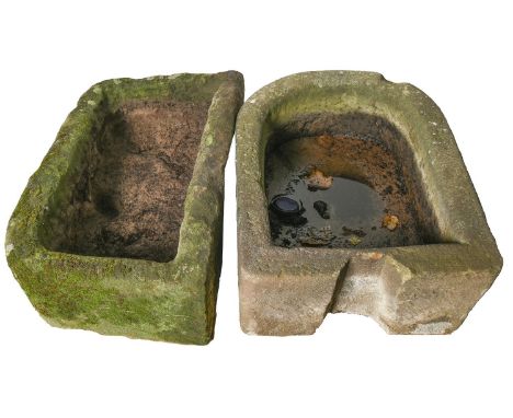 A&nbsp; Victorian gritstone D shaped&nbsp;trough,&nbsp;70 x 54cm and another, rectangular, 21cm h; 45 x 78cm (2)  