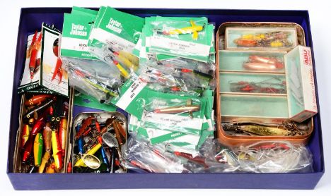 Angling. Miscellaneous vintage fishing lures and related terminal tackle, many in original packaging, including, Abu, Taylor 