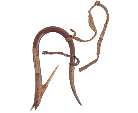 Tribal Art.&nbsp; &nbsp;A North West American Makah bentwood and bone halibut fish-hook, 19th c or earlier, 19th c collectors