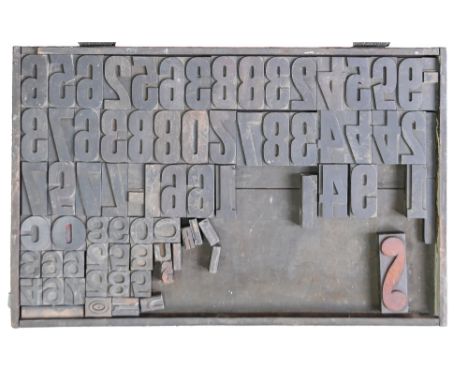 British Letterpress Printing.&nbsp; A case of wood type, (woodletter) first half 20th c, including&nbsp; 'A' with manufacture