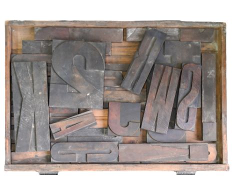 British Letterpress Printing.&nbsp; A case of wood type, (woodletter) first half 20th c, including type A with manufacturer's