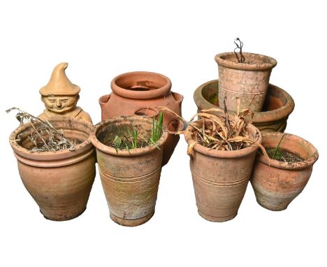Twelve terracotta plant pots,&nbsp; various sizes, a terracotta strawberry planter and a garden gnome, various sizes (14)  
