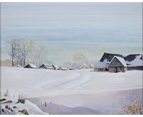 R. Andrews, 20th c - In the Grip of Winter,&nbsp;signed, titled to verso, oil on board, 43cm x 53.5cm  The surface with a few