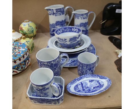 A group of Spode pottery, including Italian pattern jugs, tallest 20cm 