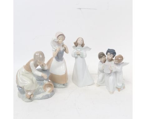 Lladro angels, 17cm, another Lladro figure, and 2 NAO girls 