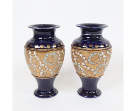 A pair of Royal Doulton stoneware baluster vases, model no. 7078, height 15cm 