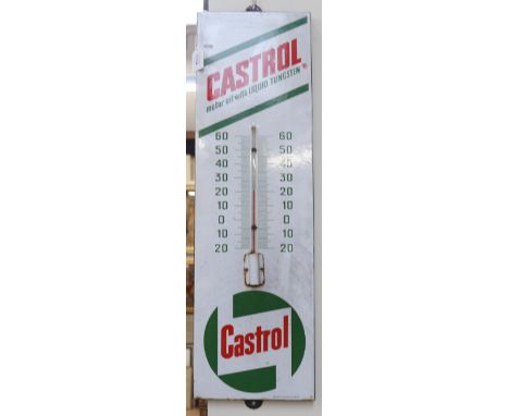A Vintage enamel Castrol Motor Oil wall-hanging advertising sign thermometer, by Emaillerie Alsacienne Strasbourg, 76cm x 23c