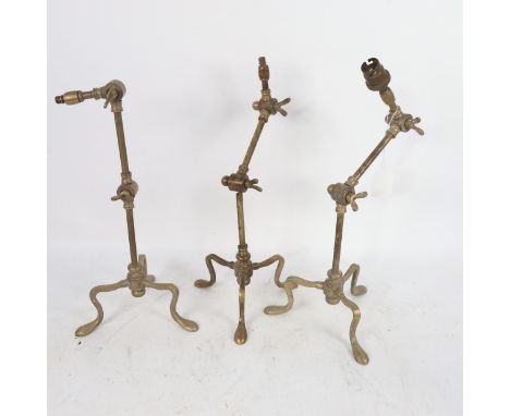 A set of 3 brass anglepoise lamp bases, extended height 46cm 