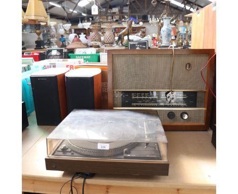 DUAL - a Vintage model 506 belt-drive turntable, a pair of Wharfedale speakers, and a Murphy valve radio 