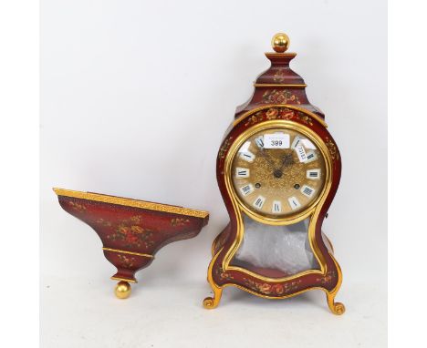 A Swiss Le Castel 8-day bracket clock, and lacquered and painted decoration, with bracket, clock height 44cm 