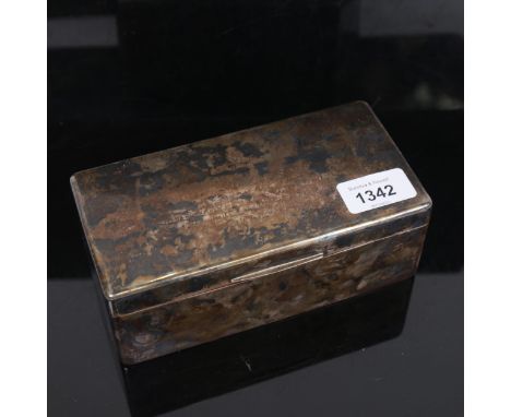 A George VI rectangular silver cigarette box, with inscriptions Presented to Captain R C Ross by His Brother Officers of the 