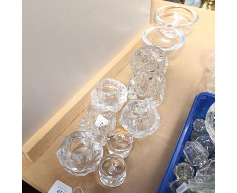 KOSTA BODA, 4 snowball candle holders, 2 ORREFORS taper holders, 1 other candle holder, and Scandinavian glass bowls etcAll i
