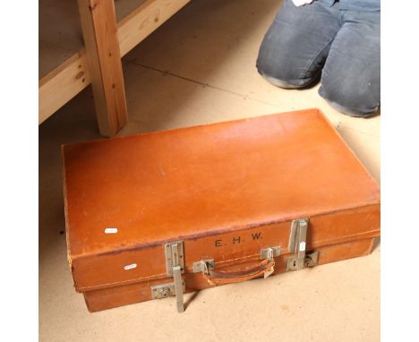 A Vintage leather suitcase, length 68cm 