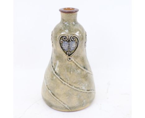 An Art Nouveau Royal Doulton green glaze stoneware double-gourd decanter/vase, grapevine decoration, model no. 7990, height 2