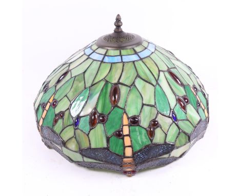 A large Tiffany style leadlight dragonfly lamp shade, diameter 40cmNo major damage or lost panels, 1 panel has a small corner