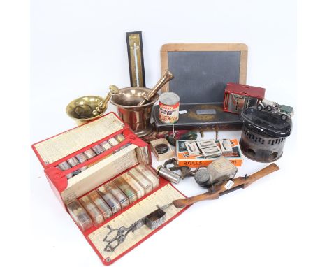 2 pestles and mortars, a thermometer, a Rolls razor, candle snuffers, blood pressure gauge, and other interesting items 