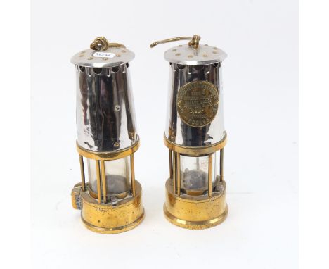 2 brass miner's lamps, including example by The Protector Lamp & Lighting Co Ltd, height 23cm 