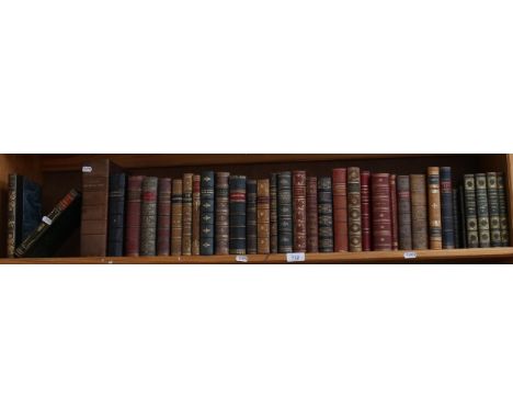 A shelf of leather-bound hardback books, including Smith Brambletye House, Oliver Goldsmith, Jack's Reference Book etc 
