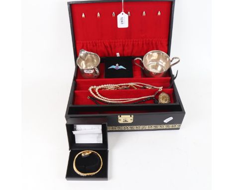 A silver and enamel RAF sweetheart brooch, a Dinar wristwatch etc, in a fitted jewellery box 