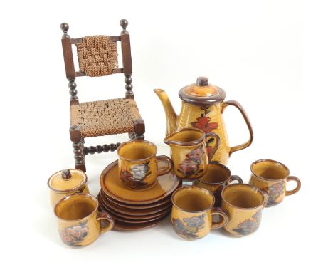 A Japanese Studio pottery tea service, and a stained oak doll's kitchen chair 