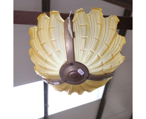 A French Art Deco moulded amber glass ceiling light shade, diameter approx 40cm 