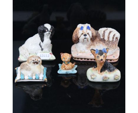 5 ceramic dog figures by Basil Matthews, including King Charles Cavalier Spaniel, largest height 7cm (5)No chips cracks or re