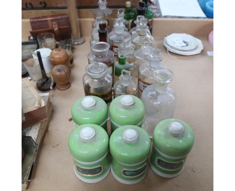 19th century pharmacy jars and stoppers with labels, a set of ceramic jars etc 