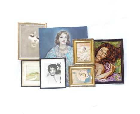 Various pictures and prints, including Antonis Glinos, oil on canvas, portrait (12) 