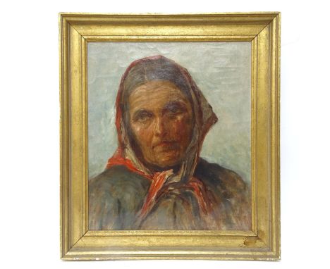 Mid-century oil on canvas laid on board, portrait of an elderly lady, unsigned, framed, overall 48cm x 43cm 
