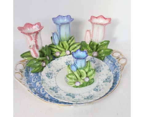 4 Moyses Stevens pottery tulip vases, large transfer printed ceramic cake plate etc 