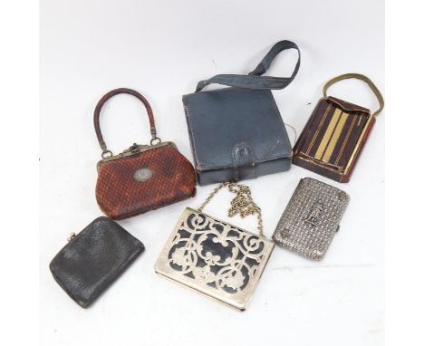 Art Deco brass and enamel combination compact/purse, an opera purse, circa 1920, containing a pair of original opera glasses,