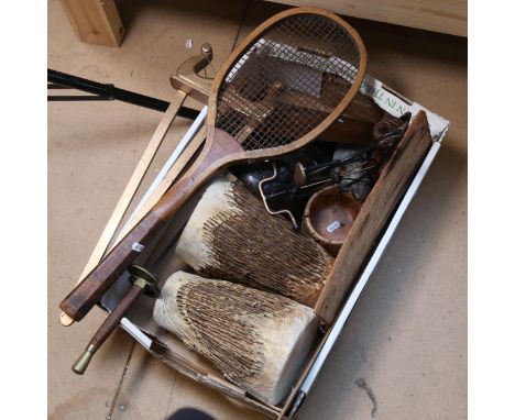 Drums, early tennis racket, picture easel etc 