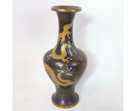 A large Chinese black ground cloisonne enamel baluster dragon vase, height 32cmNo major damage or repair, only a few light ch