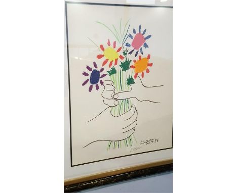 Pablo Picasso (1881-1973), lithograph, signed in pencil, 'Hands with flowers, bouquet of Peace'.  64cm x 48cm