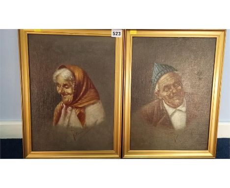 Pitzocelli, pair, oil on board, 'Portrait head and shoulders of a man and woman'.  36cm x 25cm