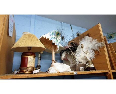 Shelf of lamps.