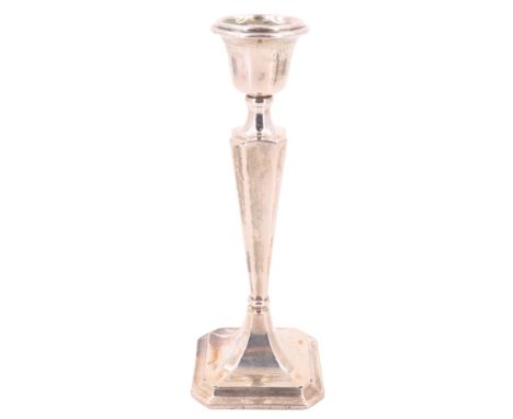A George V silver candlestick, Henry Williamson Ltd, Birmingham, 1915, 23 cm, weighted base