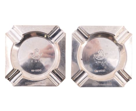 A pair of silver ashtrays, engraved "Presented by The Officers Light Infantry Depot, 29th August 1964" to the rim, and centre