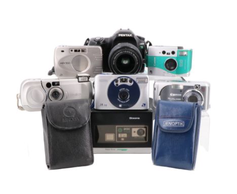 Six digital cameras, including a Canon IXUS concept, Minolta Vectis 300, Canon PowerShot A430, etc, together with a Dixons Di