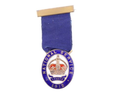 A 1912 National Service League London enamelled silver medal, in original J R Gaunt fitted case. [The National Service League